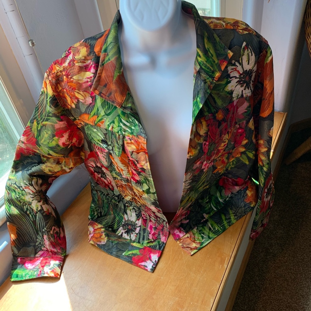Chico’s floral jacket instantly brightens any look